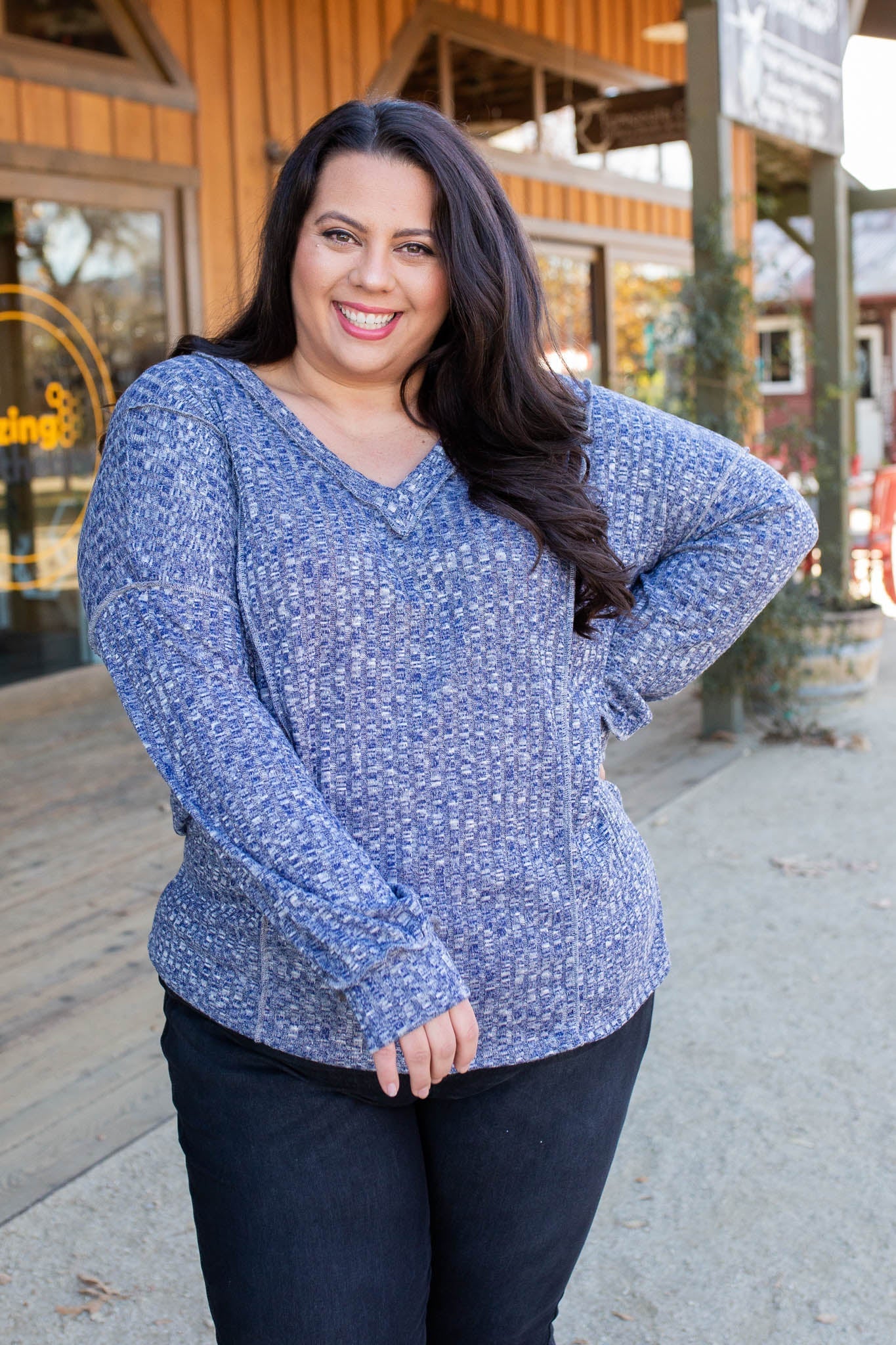 Wavy Navy Puff Sleeve Top