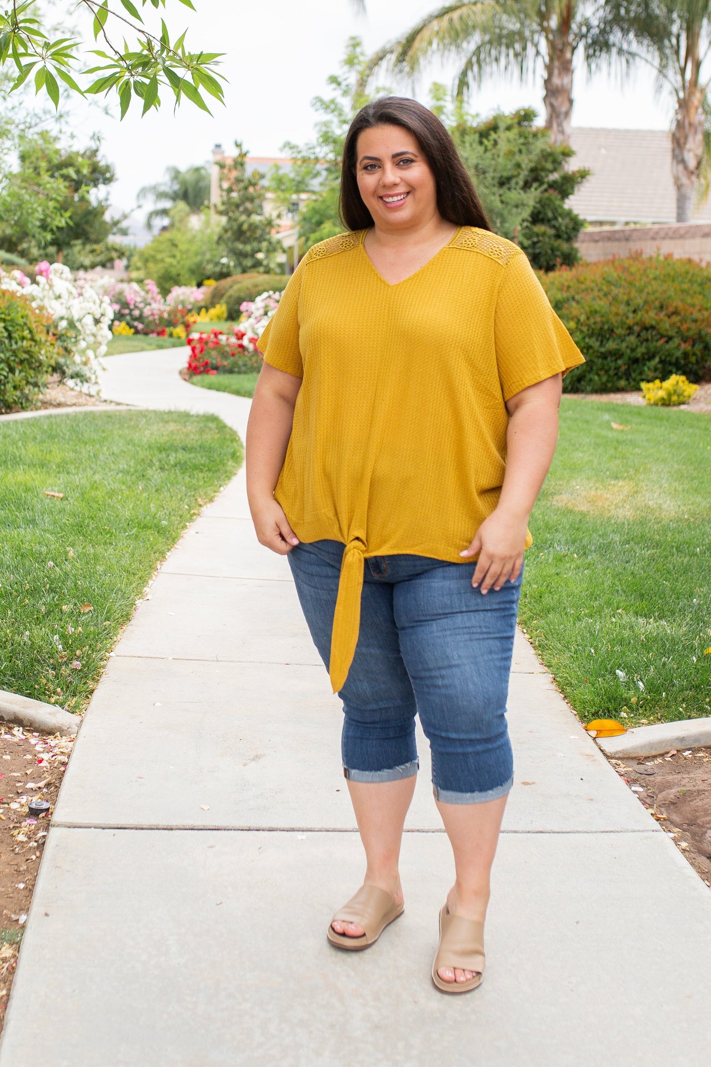 Spirited Front Tie Top in Mustard