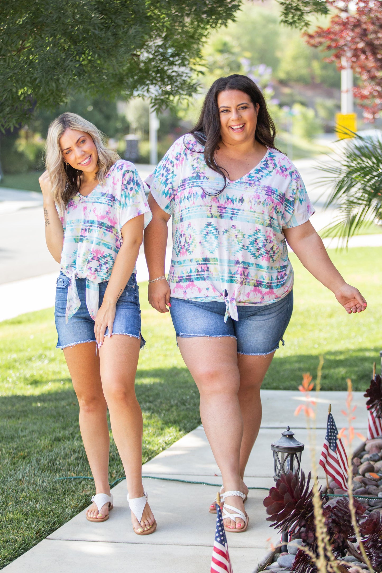 Aztec Tie Dye Front Knot Top