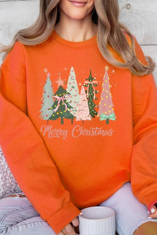 Coquette Christmas Trees Fleece Sweatshirts