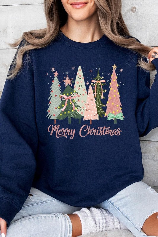 Coquette Christmas Trees Fleece Sweatshirts