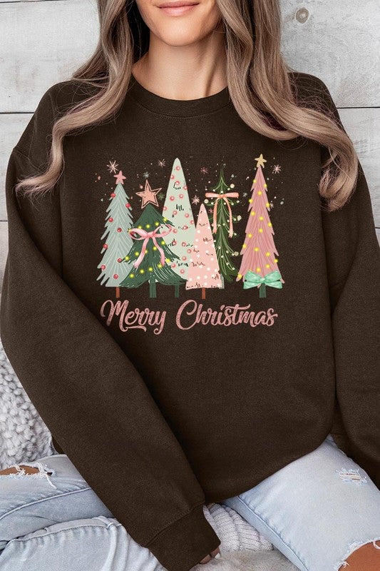 Coquette Christmas Trees Fleece Sweatshirts