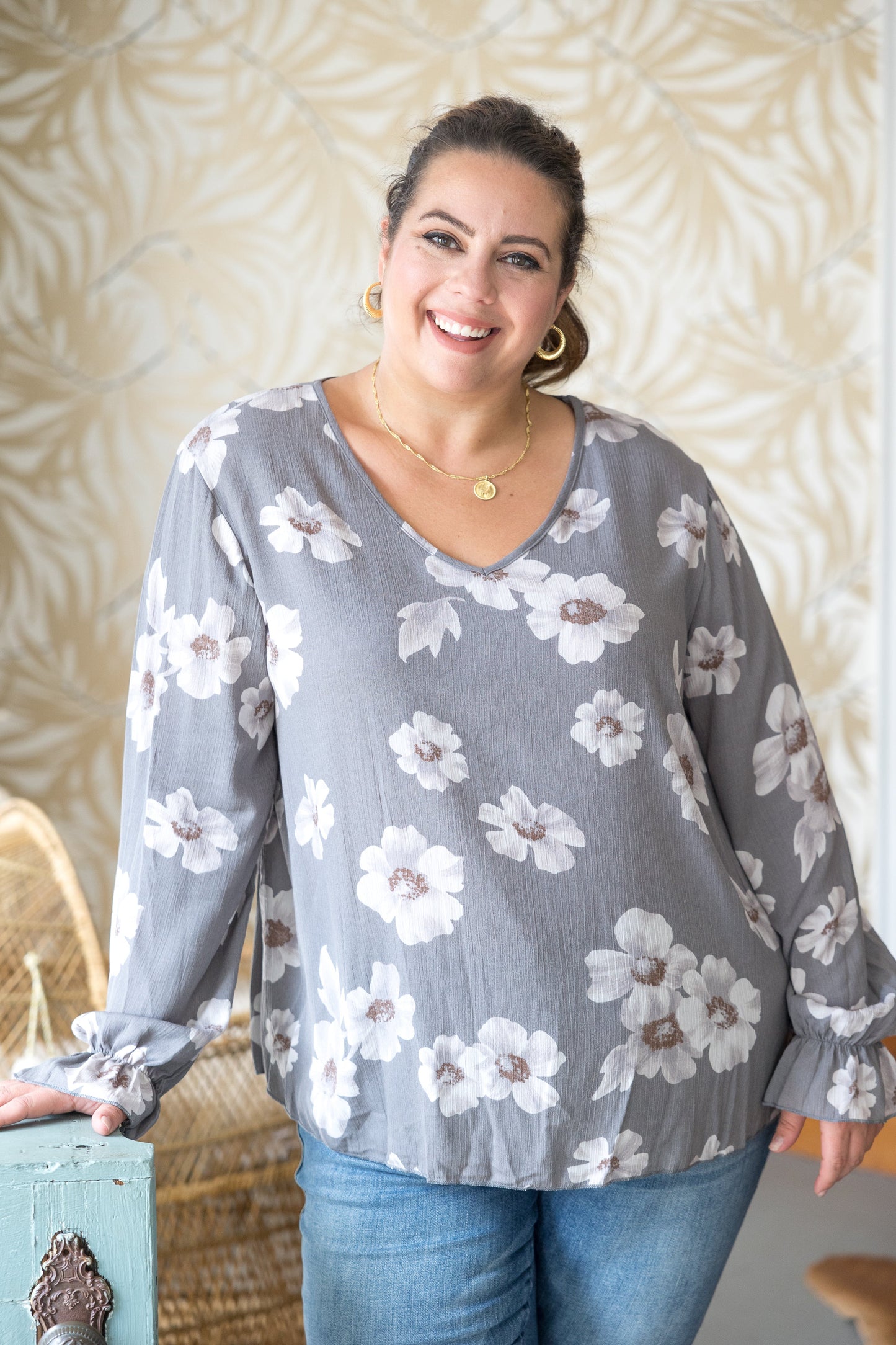 Misty Floral Long Sleeve Top