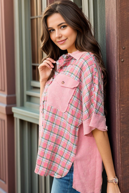 Aurora Plaid Short Sleeve Top