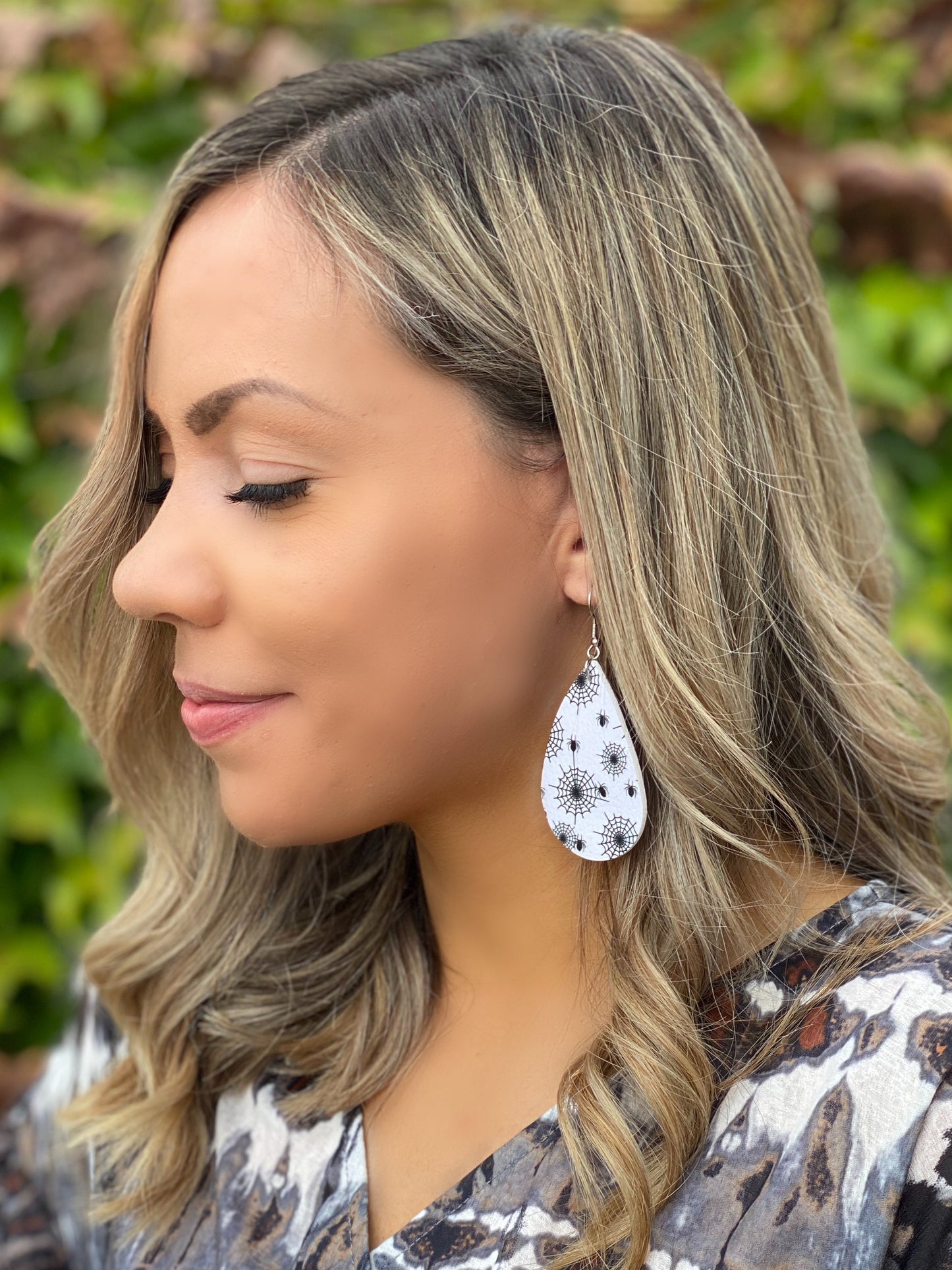 Caught In Your Web Teardrop Leather Earrings